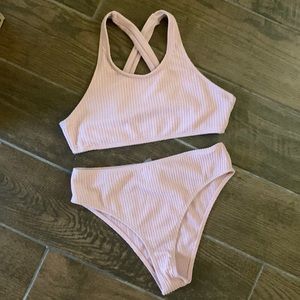 SHEIN Ribbed Hi-Rise Cheeky Pink Bikini Sz. Small
